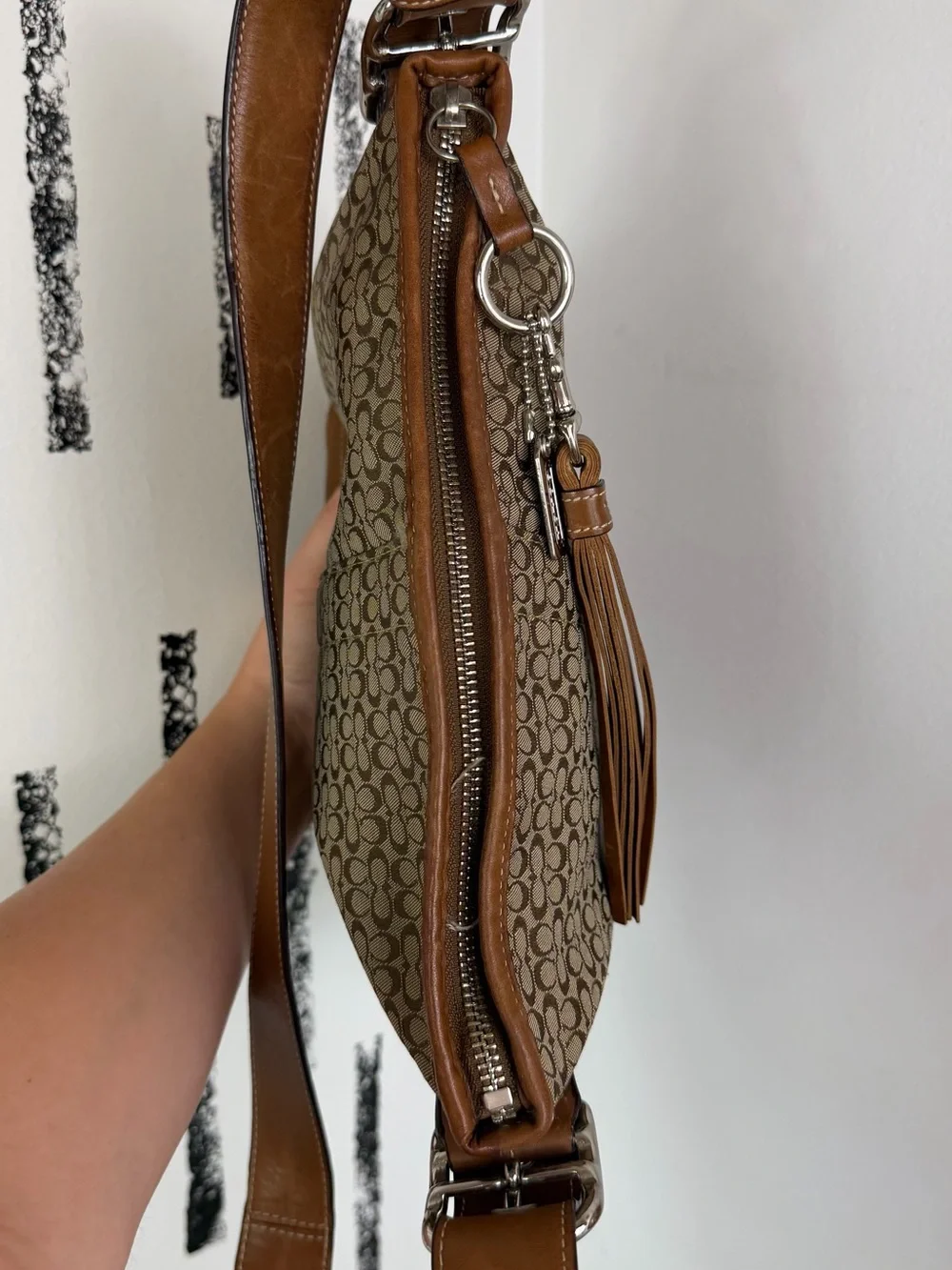 Coach Signature Jacquard/Leather Tan Hobo Crossbody Convertible Bag Y2K Vintage